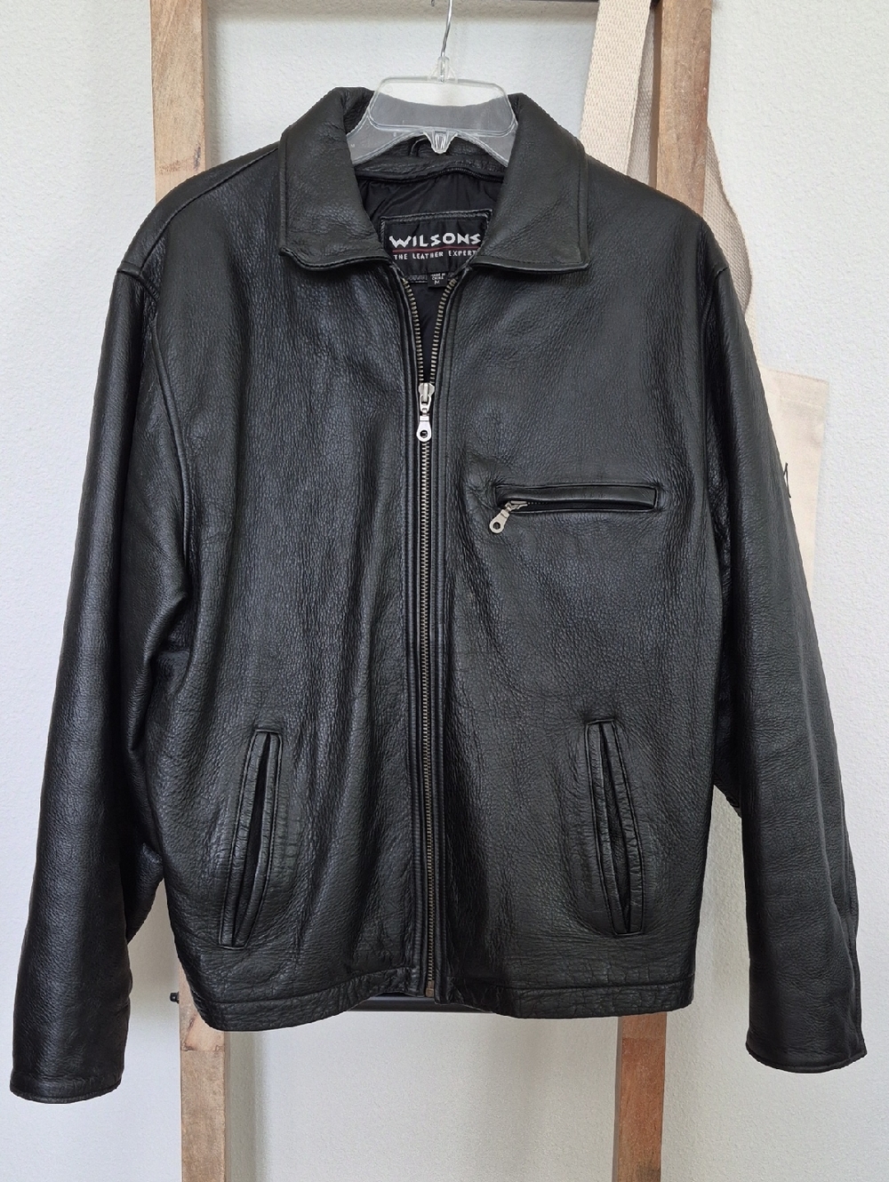 Wilson Black Leather Zip-Up Bomber Jacket With Harley Davidson Patch